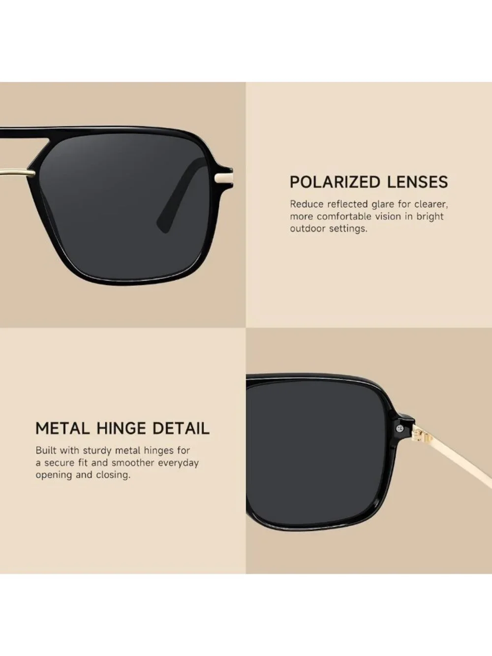 Trendy Polarized Square Aviator Sunglasses for Men & Women - UV Protection